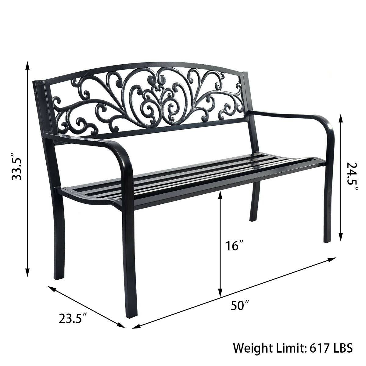Costway 50&& Patio Park Garden Bench Porch Chair Steel Frame Cast Iron - Black