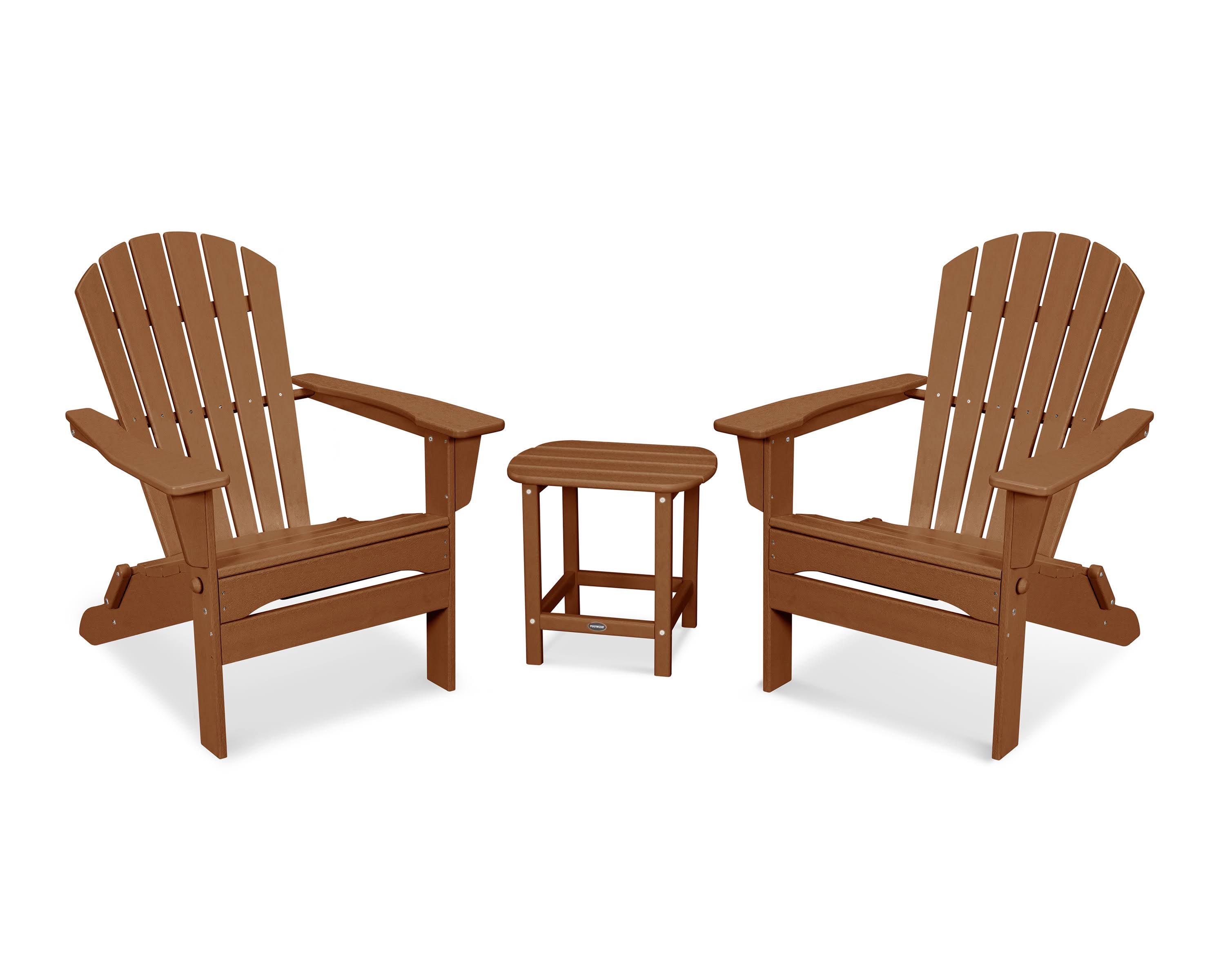 POLYWOOD South Beach 3-Piece Folding Adirondack Chair Set in Teak