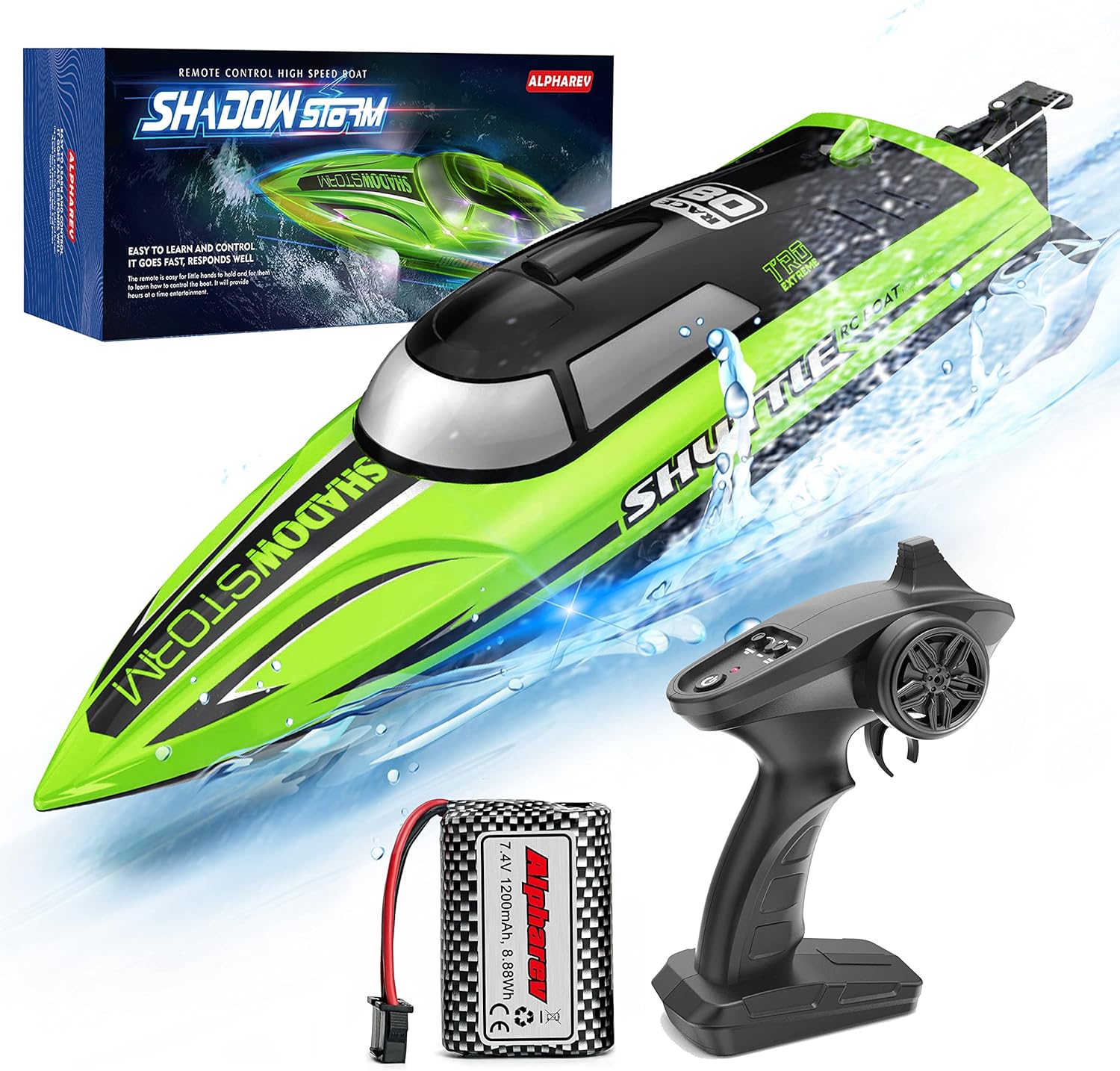RC Boat-AlphaRev R208 20+ MPH Remote Control Boat with LED Light for Pools and Lakes,2.4 GHZ RC Boats for Adults and Kids Pack of 2