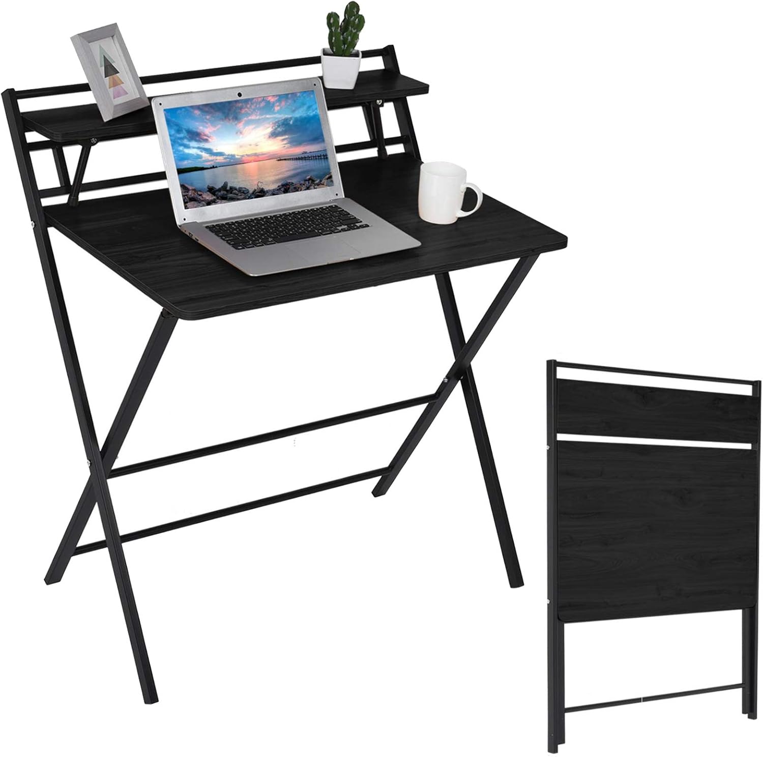 Folding Lift Study Desk for Small Space Home Office Desk Simple Laptop Writing Table,80x 50x72.5cm (Black) Pack of 2