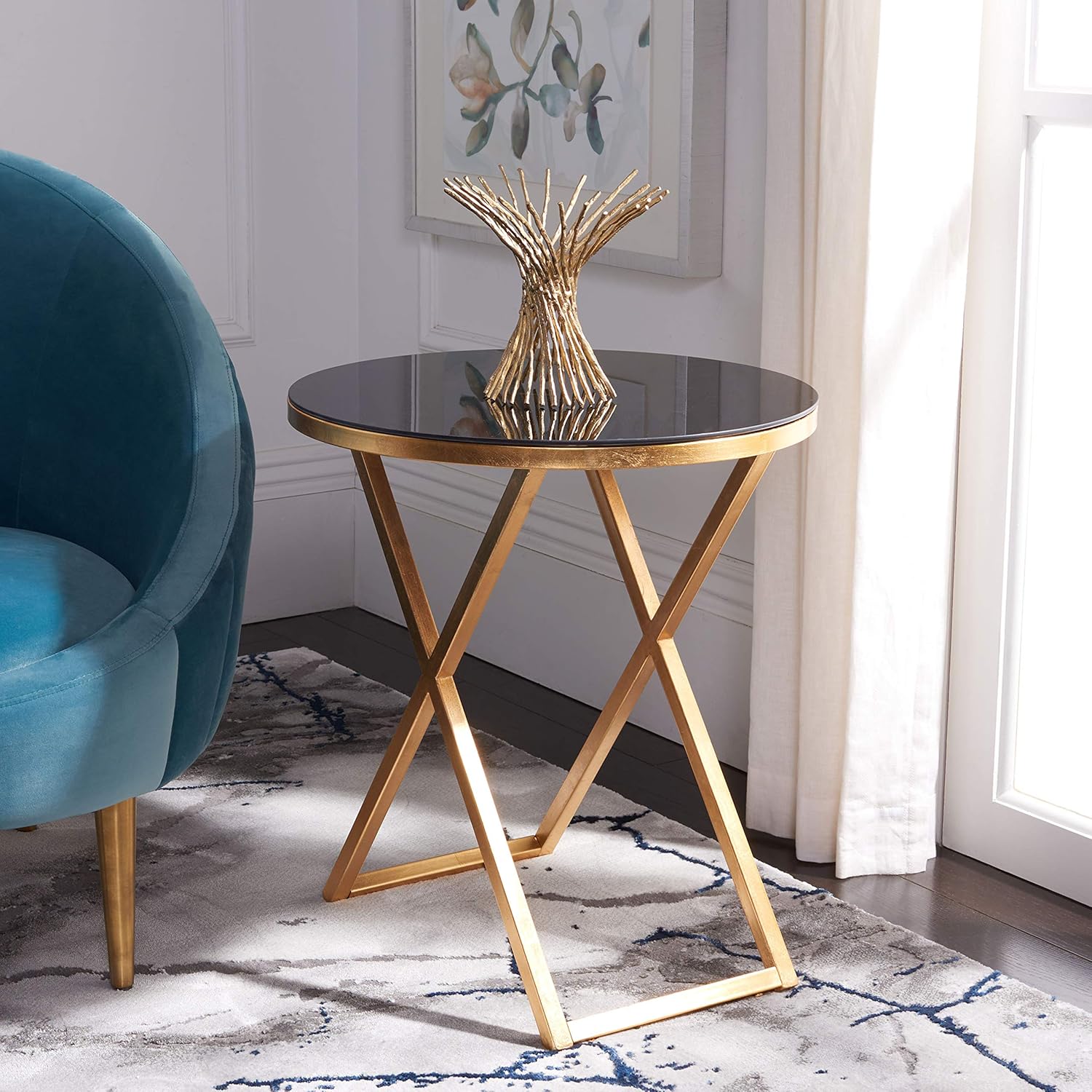 Safavieh Home Collection Riona Gold andBlack Glass Top Accent Table