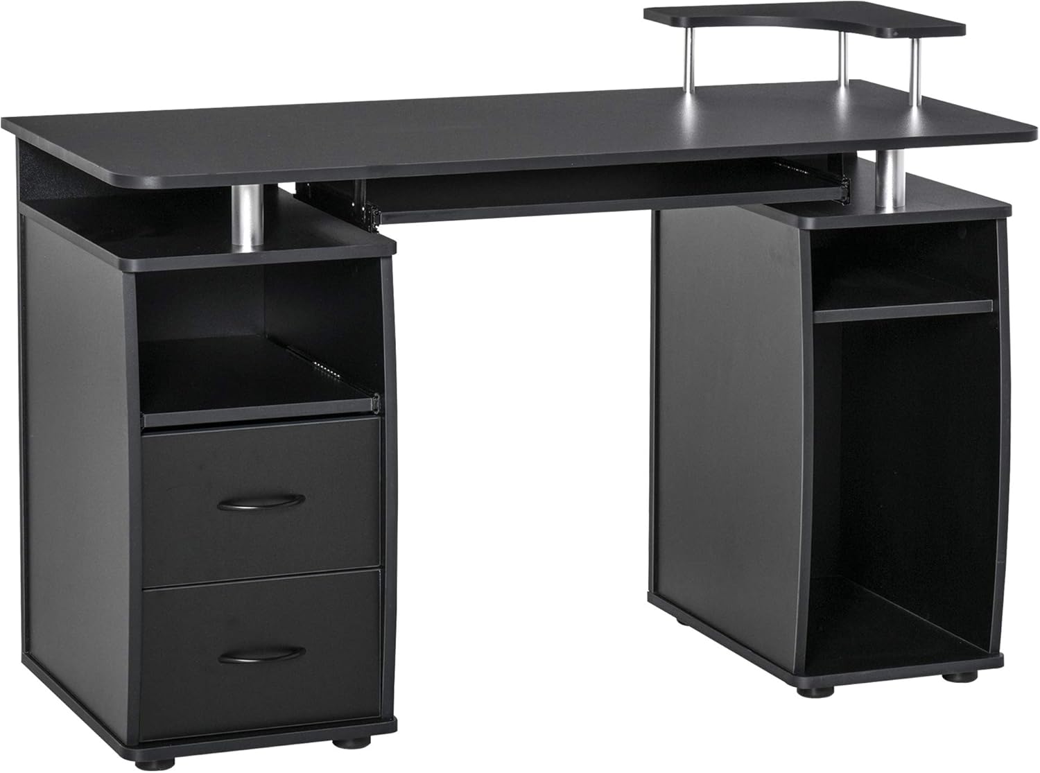 HOMCOM Multi-Function Computer Desk Home Office Workstation with Sliding Keyboard Tray, Elevated Shelf, Drawers and CPU Stand, Black