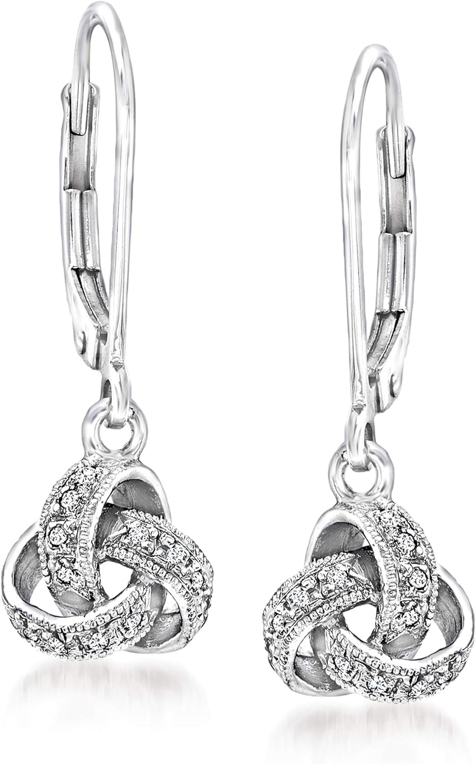 Ross-Simons Diamond-Accented Love Knot Drop Earrings in Sterling Silver