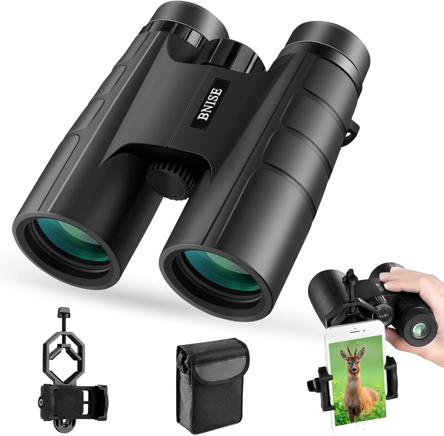 BNISE Binoculars for Adults Compact, 10X42 HD Professional, BAK4 Prism FMC Lens, Suitable for Outdoor Travel, for Bird Watching, for Hunting, with Smartphone Adapter, Neck Strap, Portable Backpack