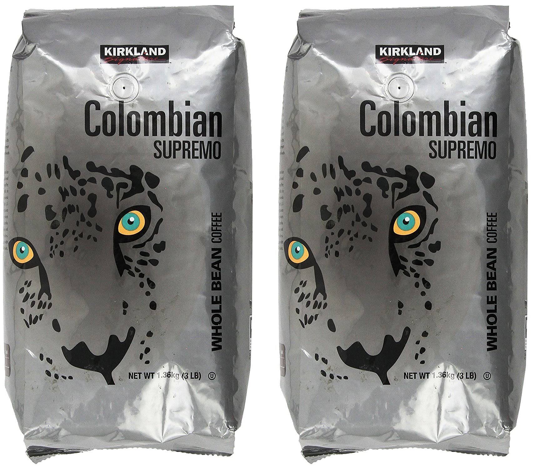 Kirkland Signature Colombian Supremo Whole Bean Coffee, 3 Pound (2 Pack)