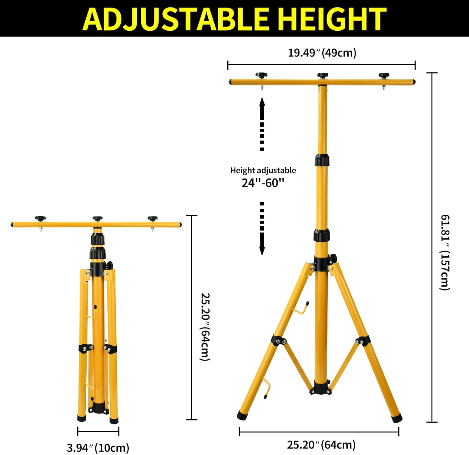 LIFORVE Height Adjustable LED Work Light Tripod Stand 5.4 Feet, Aluminum Heavy Duty Tripod Stand for Flood Light, Retractable Portable Light Stand, Tripod Light Stand for Construction Light