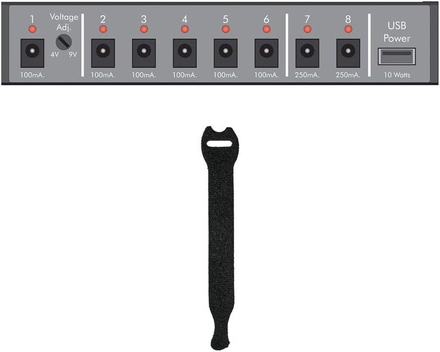 ART ISO-8U 8-Output Isolated DC and USB Power Supply for Pedals with 10-Pack Straps Bundle