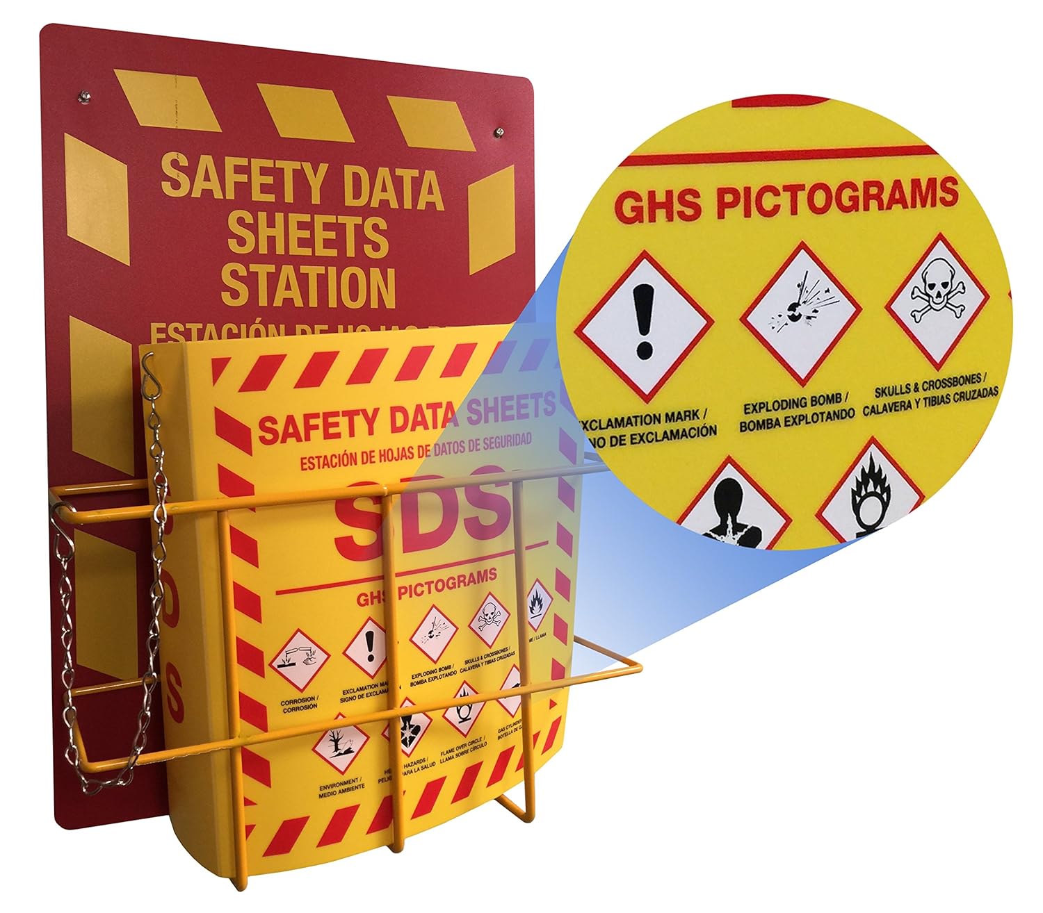GHS Training Kit - OSHA Compliant Workplace How to Read a Safety Data Sheet Poster, SDS Rack, Bilingual Cards, GHS Pictograms Poster