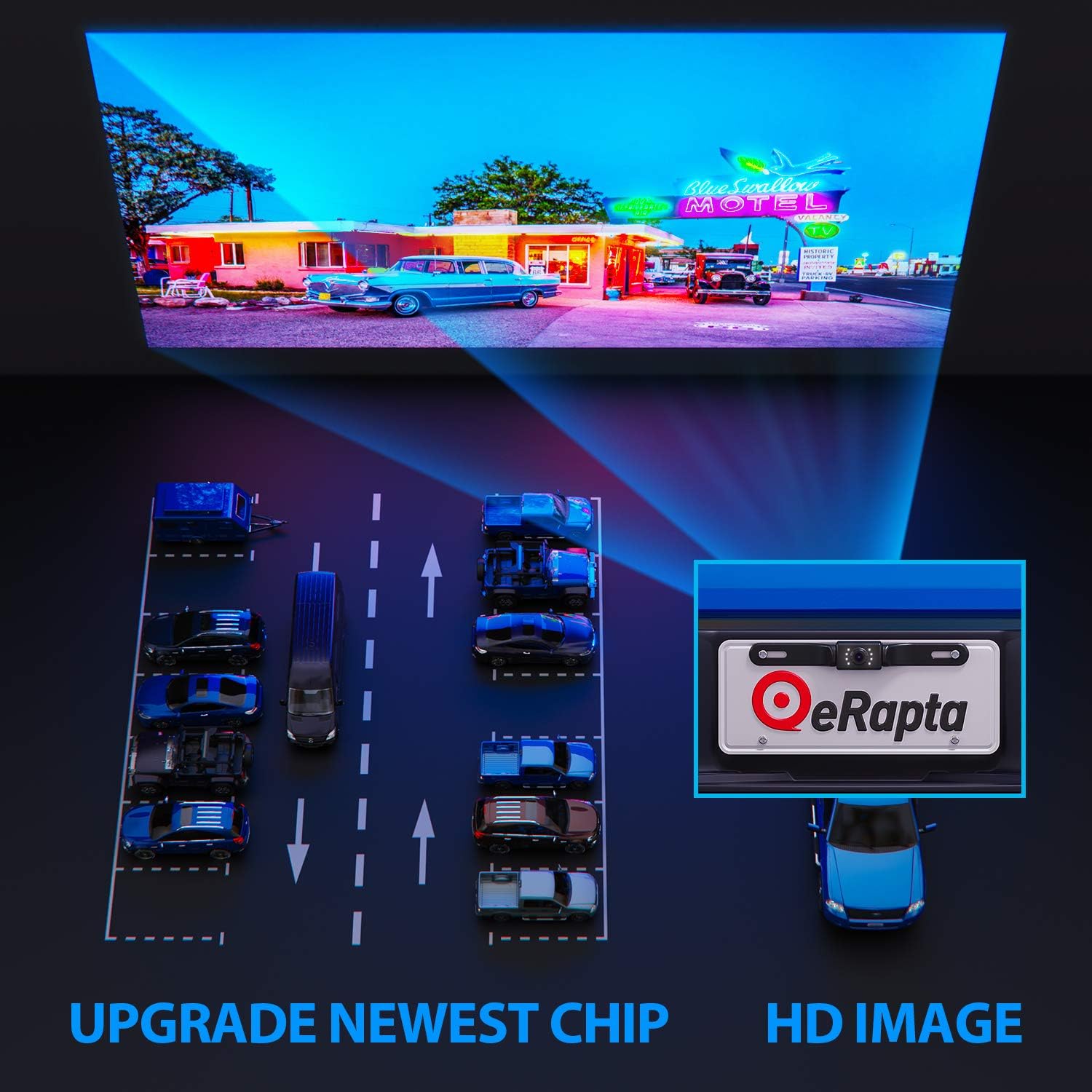 eRapta ERT03 1080P Wireless Backup Camera with Monitor for Car Pickup Truck Hitch Sedans Back Up Reversing Rear Front View Parking Camera Strong Signal and HD Image