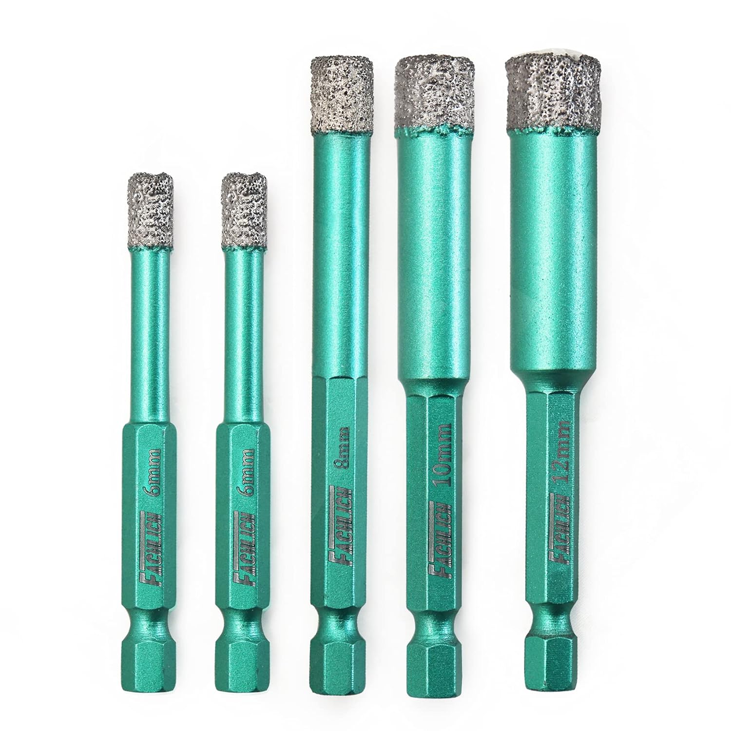 FACHLICH Dry Diamond Drill Bit Set,6/6/8/10/12mm Granite Bit Tile Drill Bits with Quick Change Hex Shank for Granite Marble Tile Porcelain Ceramic