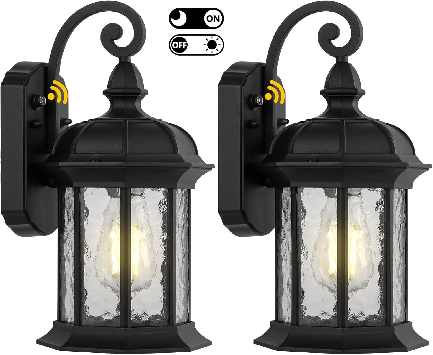 2 Pack Dusk to Dawn Outdoor Wall Lighting, Outdoor Wall Lantern with Water Ripple Glass Waterproof Wall Sconce for Porch, Front Door, Patio or Garage