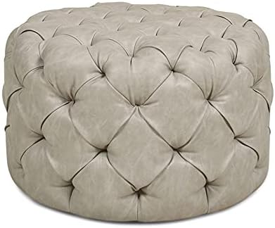 Jennifer Taylor Home Ace Round Tufted Accent Ottoman Warm Gray