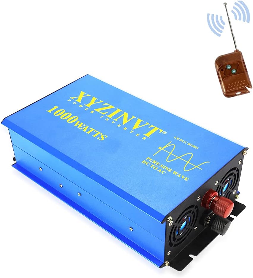 XYZ INVT 1000 watt Pure Sine Wave Power Inverter dc 24v to ac 120v with LED Display and Wireless Remote Controller for RV Car Off-Grid Solar System (1000w 24v RC)