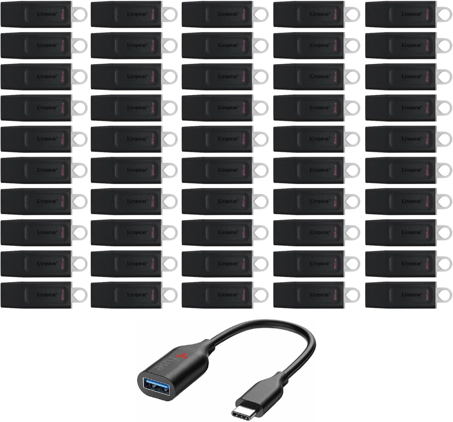 Kingston 32GB USB 3.2 DataTraveler Exodia Flash Drive (50-Pack) with USB-C Adapter Bundle (51 Items)