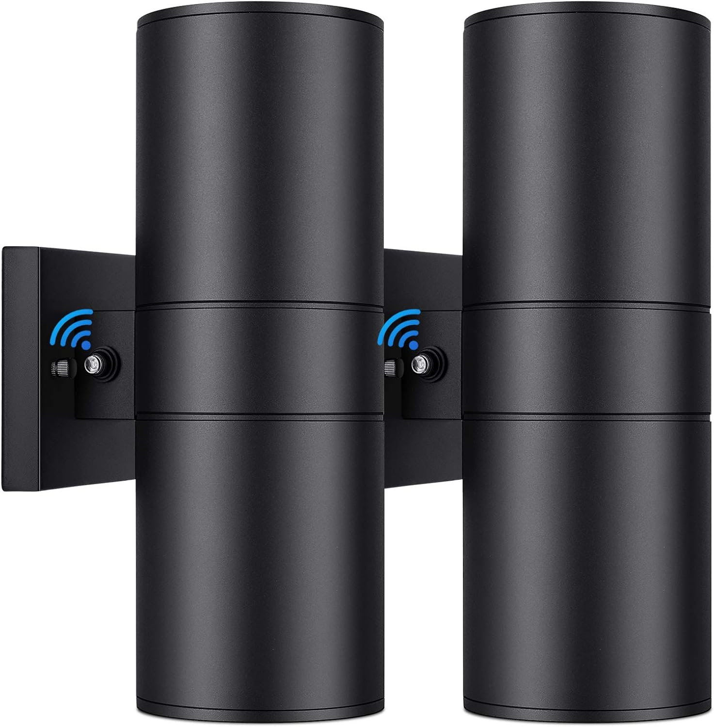 Modern Outdoor Wall Light with Dusk to Dawn Sensor, Exterior&nbsp;Light&nbsp;Fixture Wall Mount Waterproof Anti-Rust Cylinder, Up and Down 2 Lights Black Sconces for Porch Patio House Outside Entryway, 2-Pack