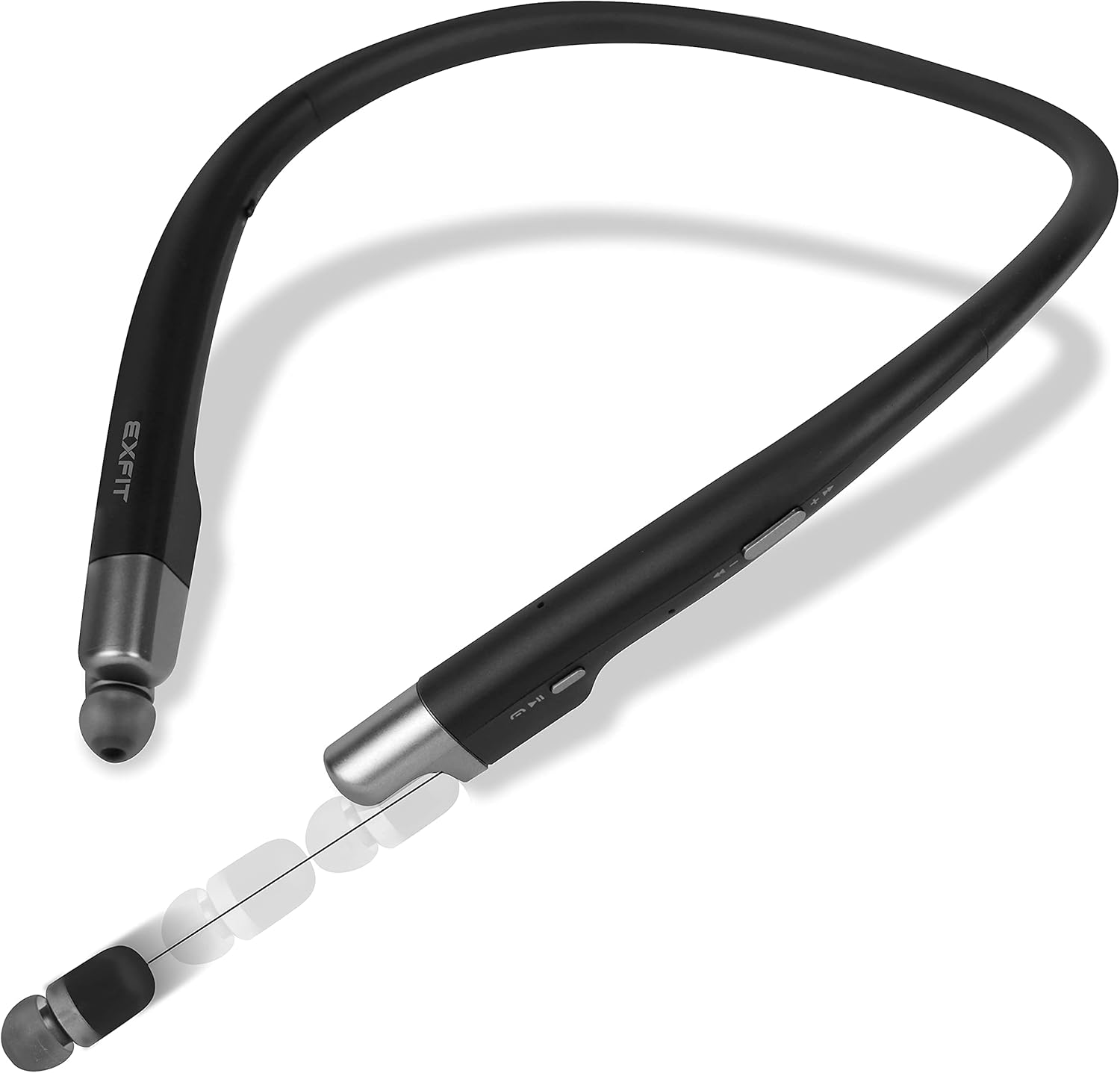 BCS-700 | Wireless Bluetooth Headphones Neckbands with Retractable Earbuds, Auto Answer on Earbud Pull for Home Office, Video Conference (Matte Black) Pack of 2