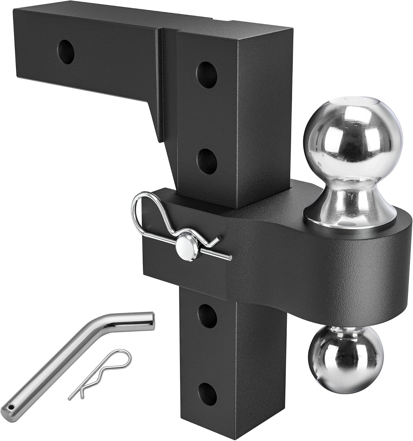 YITAMOTOR Adjustable Trailer Hitch Ball Mount, Fits 2-Inch Receiver, 6-Inch Drop Hitch w/Forged Aluminum Shank, 2'' & 2-5/16'' Combo Aluminum Tow Balls with Double Stainless Steel Pins, Black