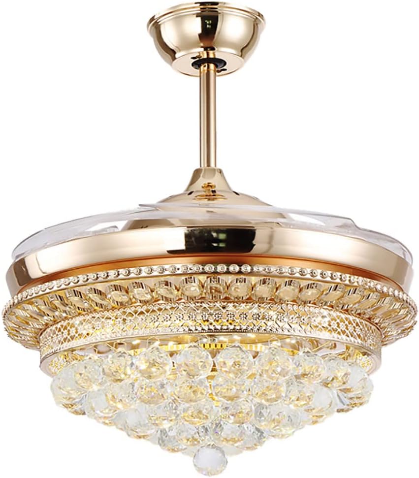 42'' Modern Crystal Ceiling Fans Light with Remote Retractable Blade Ceiling Fan Chandelier LED 3 Colors 3 Speed Fandelier Lighting Indoor for Living Room, Bedroom, Dining Room(Black)