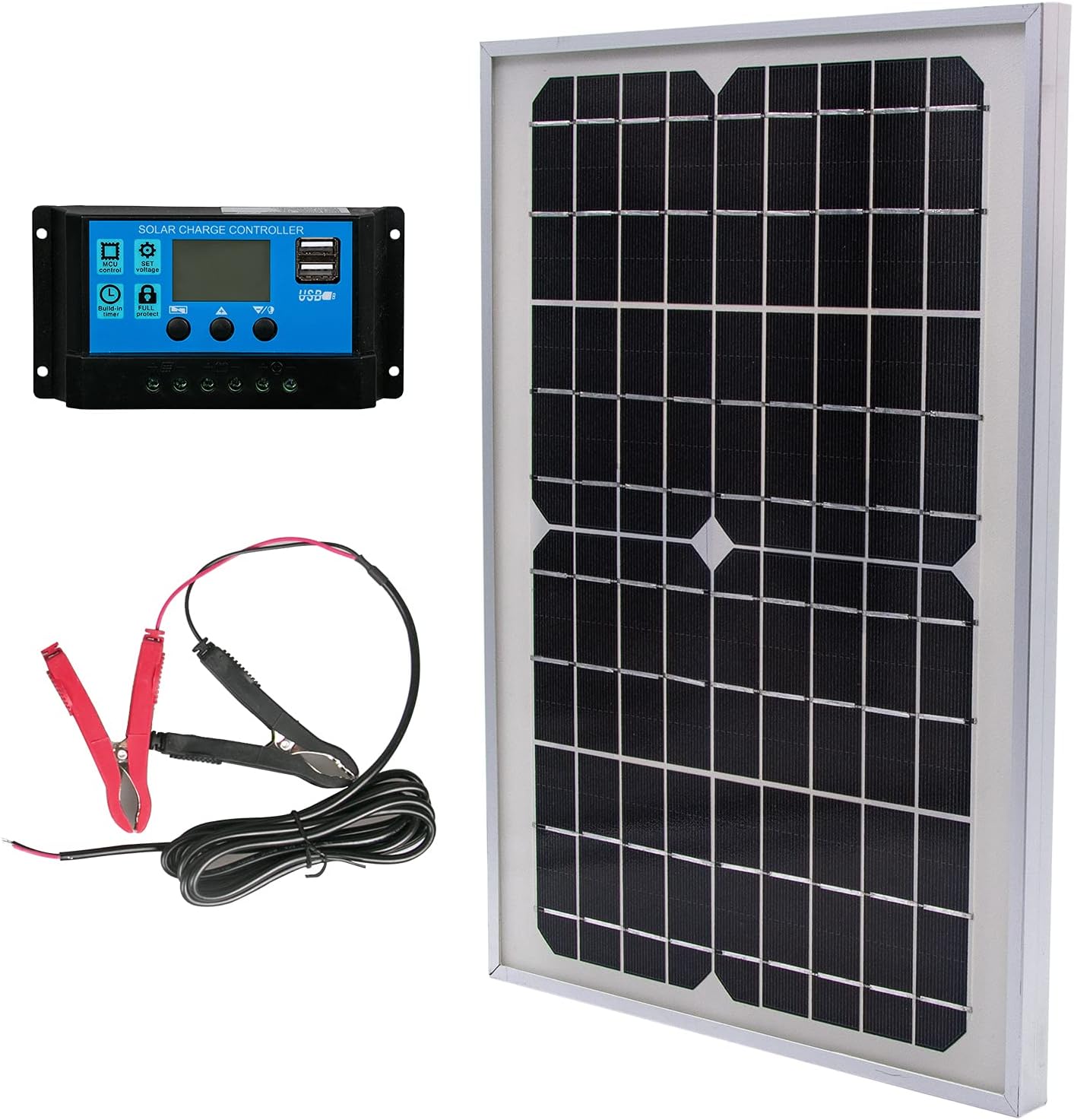 10W 12V Solar Panel Battery Charger Kit 10 Watt 12 Volt Monocrystalline PV Module for Car RV Marine Boat Caravan Off Grid System with 10A Charge Controller + Extension Cable Pack of 2