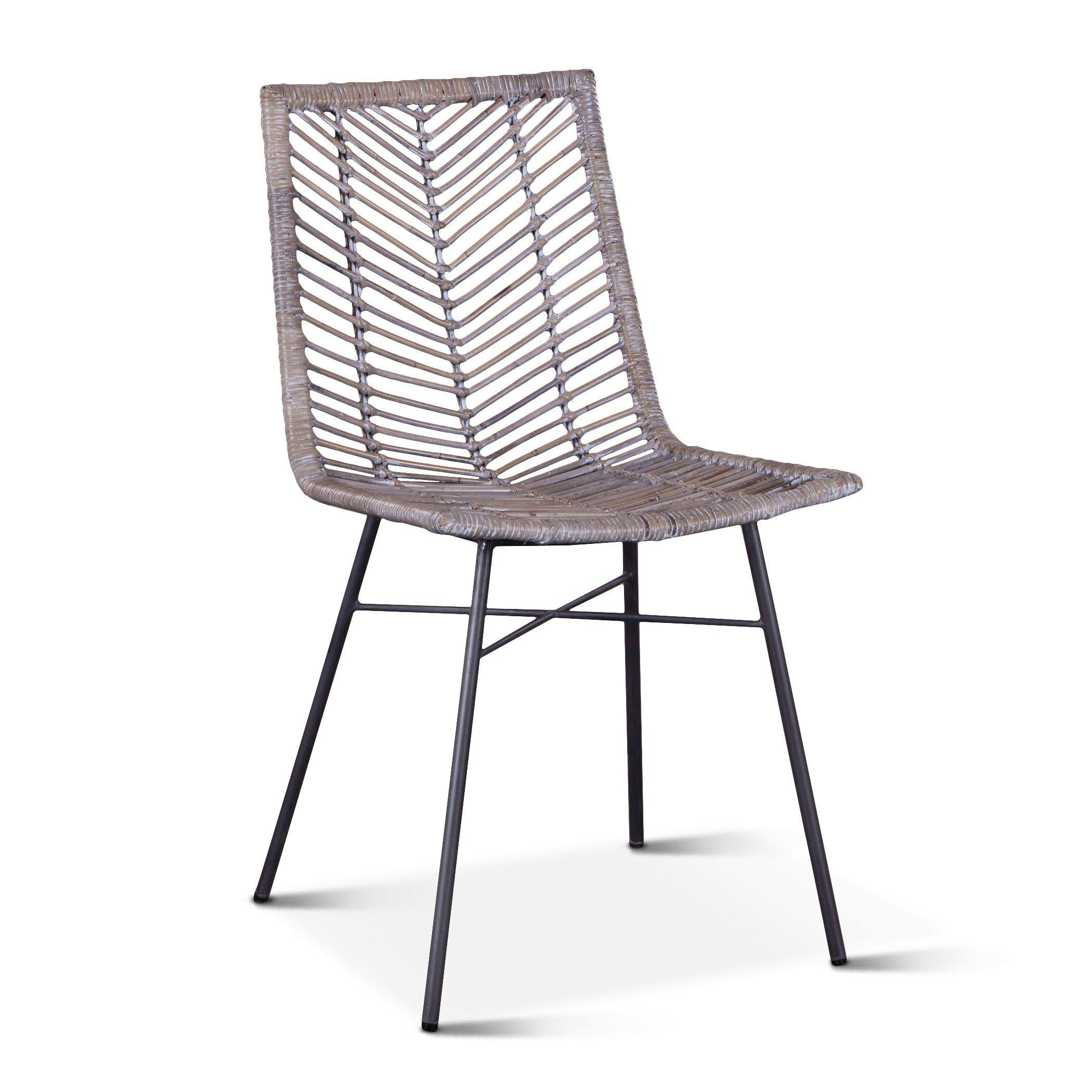 World Interiors Bali Kubu Rattan Gray Whitewash Anthracite Dining Chairs, Set of 2