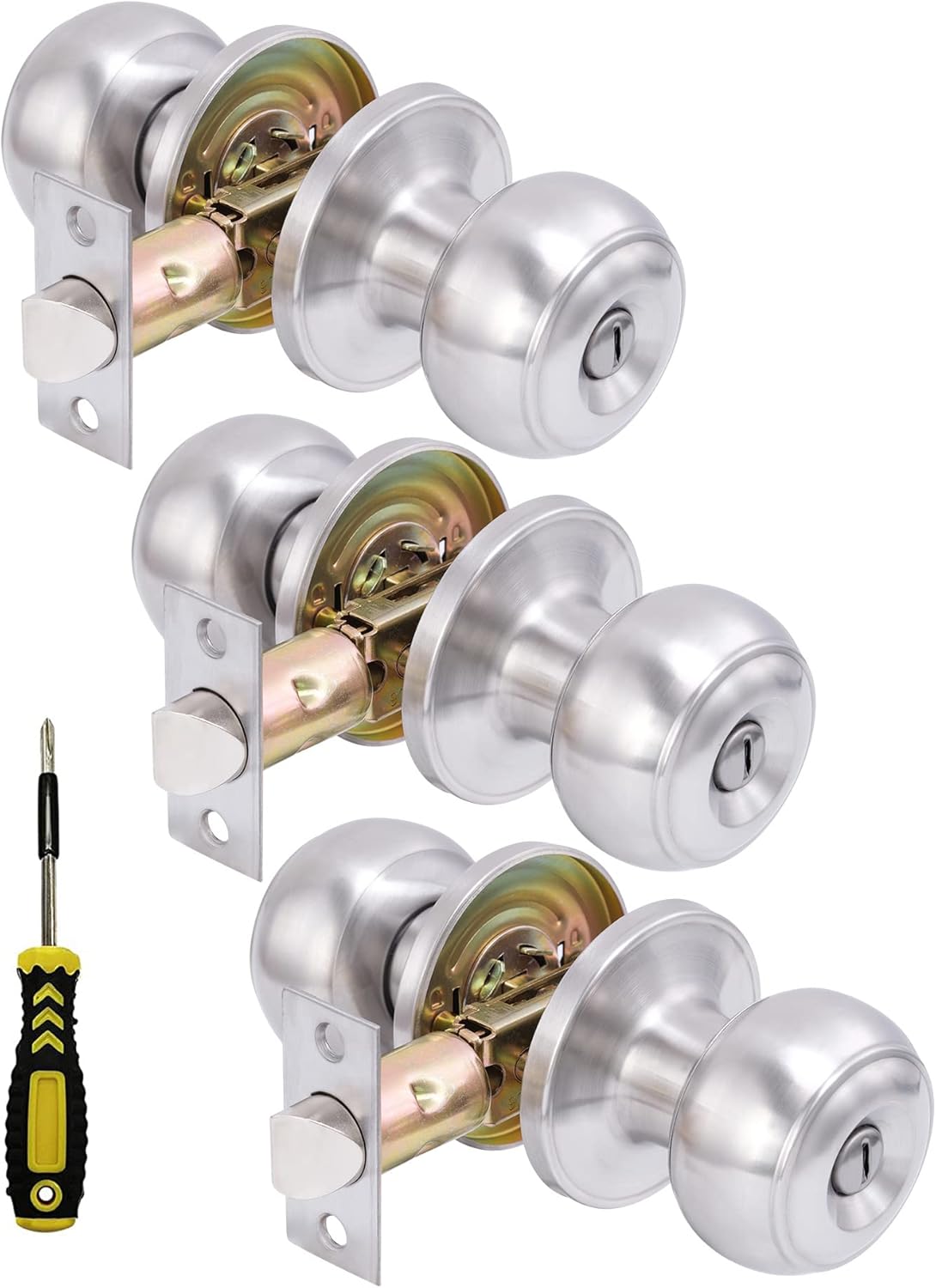 (2 Pack)Entry Door Knob for Exterior Door,Satin Nickel Finish Door Lock Handle,Keyed Entry Door Lock/Ball Door knobs with Lock and Key,Entrance Knob for Office or Front Door by AoutDrr