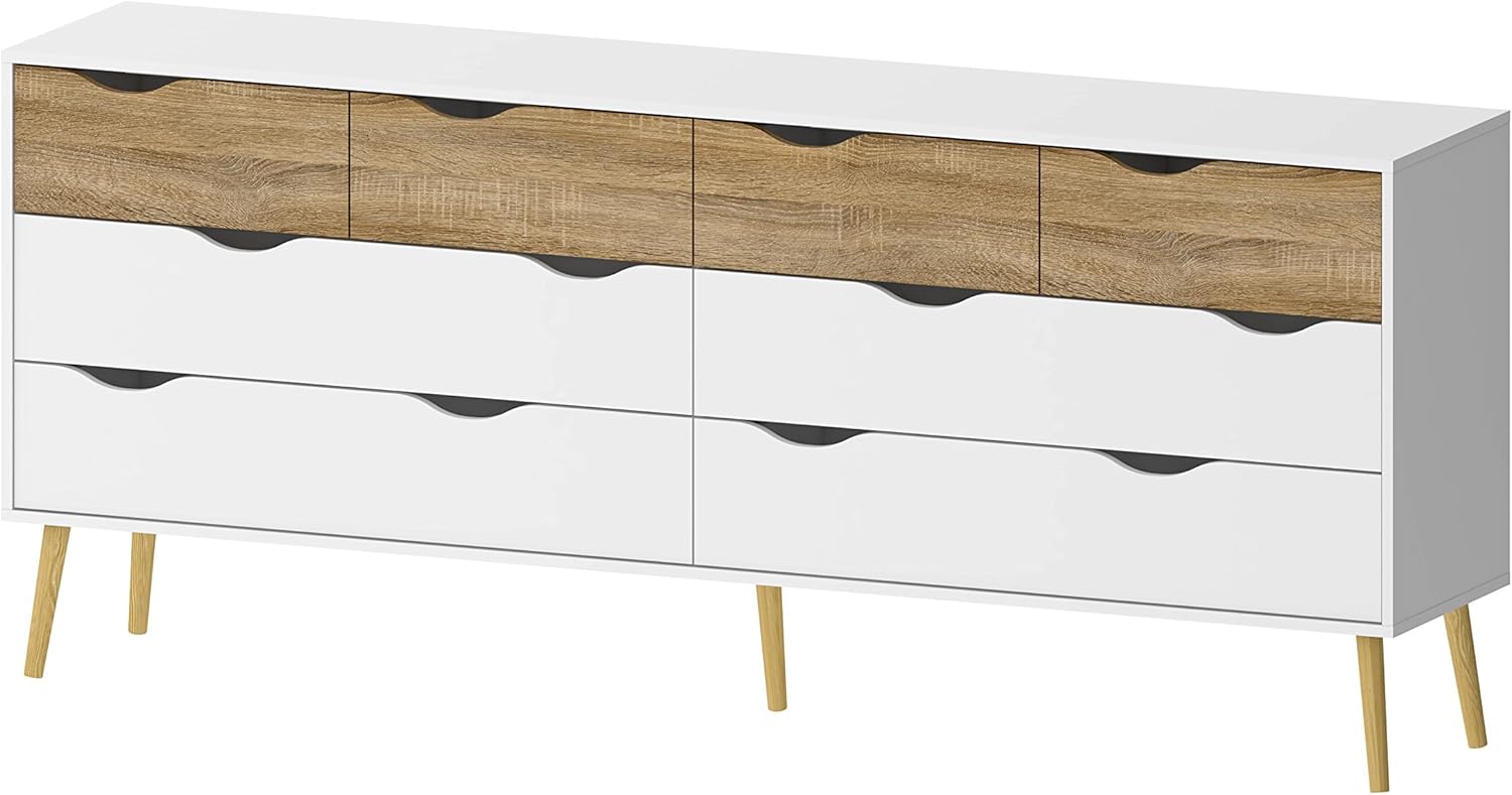 Tvilum Diana 8 Drawer Dresser, White/Black Matte