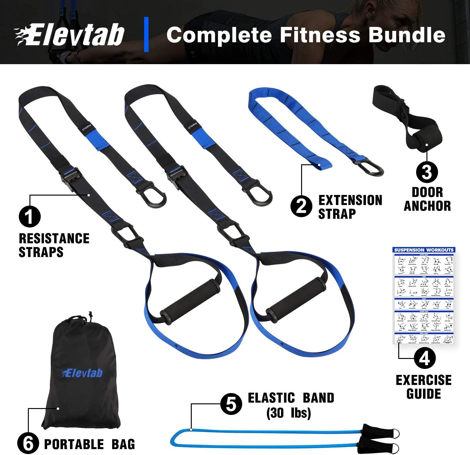 ELEVTAB Suspension Trainer 3.0, Bodyweight Resistance Training Kit for Full-Body Workout, Home Gym Pack of 2