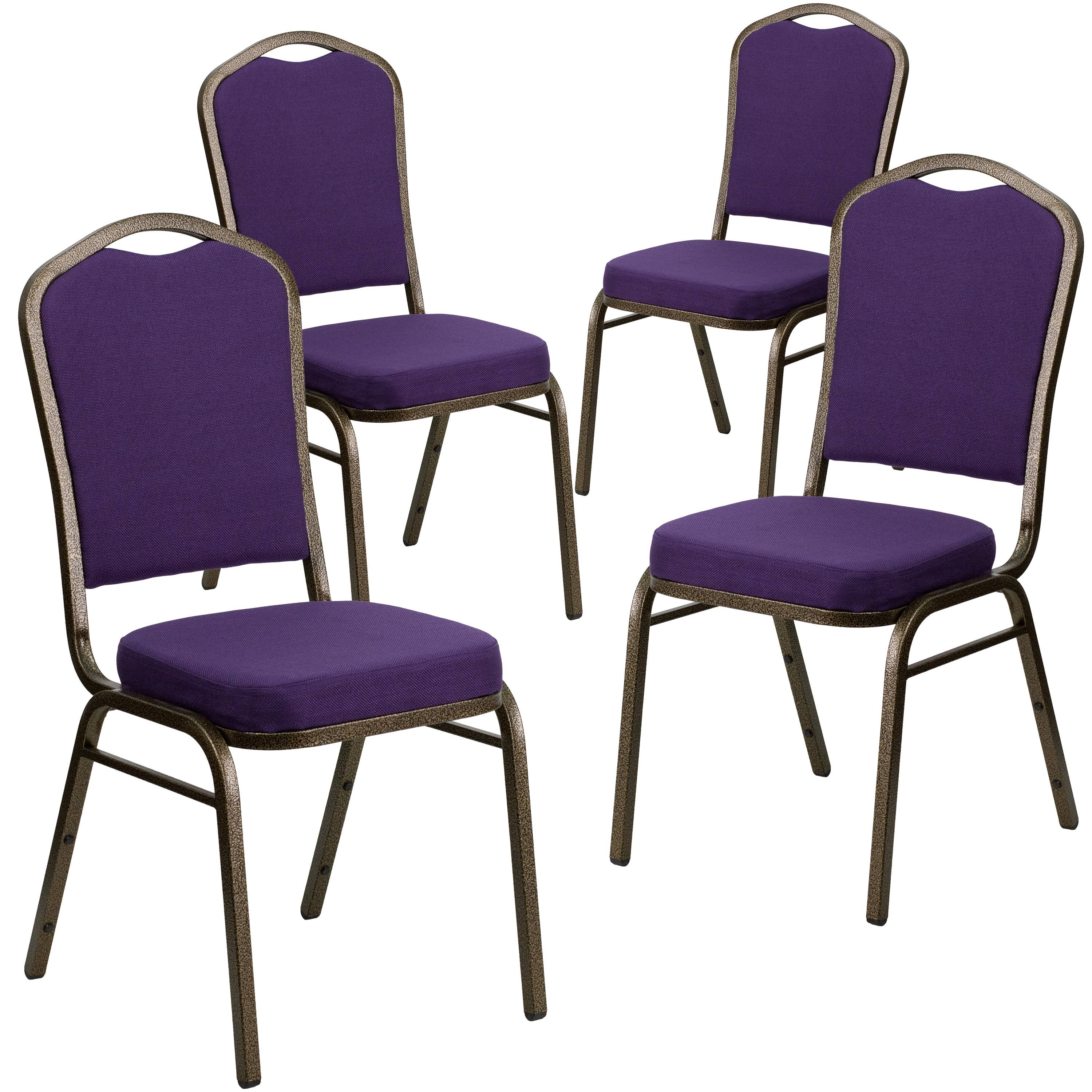 Lancaster Home 4 Pack Crown Back Stacking Banquet Chair - Navy Blue Dot Patterned Fabric/Gold Vein Frame