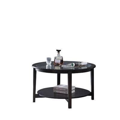 Classic u0026 Simple Round Coffee Table, Tempered Glass Top and Solid Wood Fram, Black Red Barrel Studio