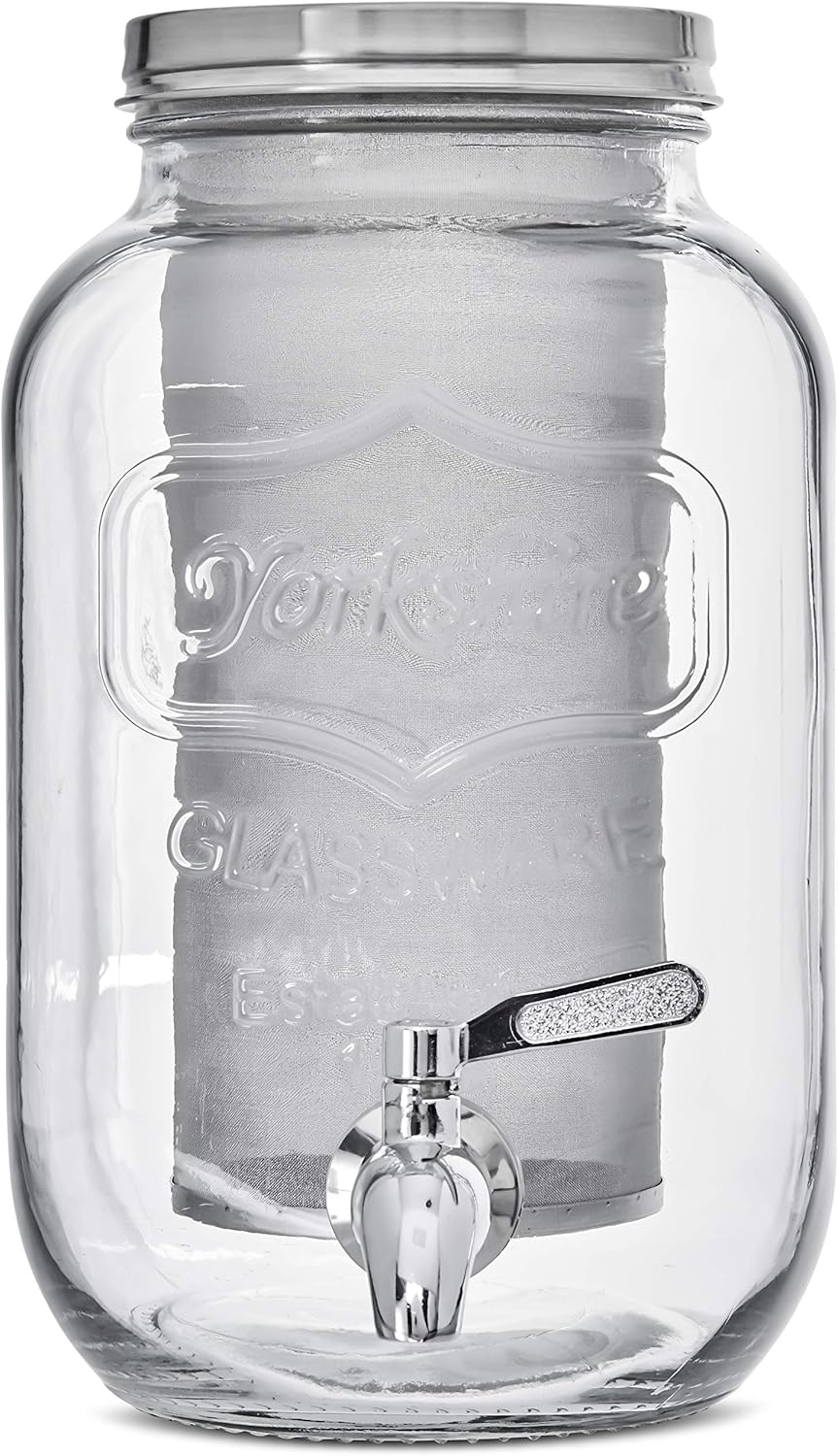 2 Gallon Premium Cold Brew Coffee Maker - 8 Quart Strong Glass Dispenser with Metal Spigot Dispenser, Metal Filter and Airtight Metal Lid -for Extra Large Batch Cold Brewing by kitchentoolz Pack of 2