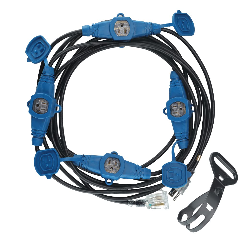 Erboelec 25 Feet Multi Outlet Extension Cord,5 Nema 5-15R Evenly Spaced Outlets Cable with Led Indicator,Sjtw 14 Gauge,Male to Female Plug,Etl Listed Pack of 2