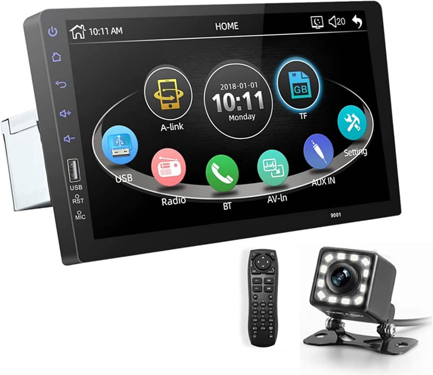 CarThree 9 Inch Single Din Car Stereo HD 1080P Car Radio Touch Screen Support Android/iOS Phone Mirror Link with Backup Camera Bluetooth FM Radio AUX/USB/TF