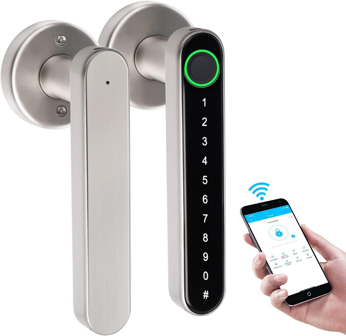 Smart Lock KISSTY Fingerprint Door Lock with Handle, keyless Entry biometric Lock with Bluetooth TTlock/Tuya App WiFi Remote Control and Voice Control (Matt Black, Tuya App)