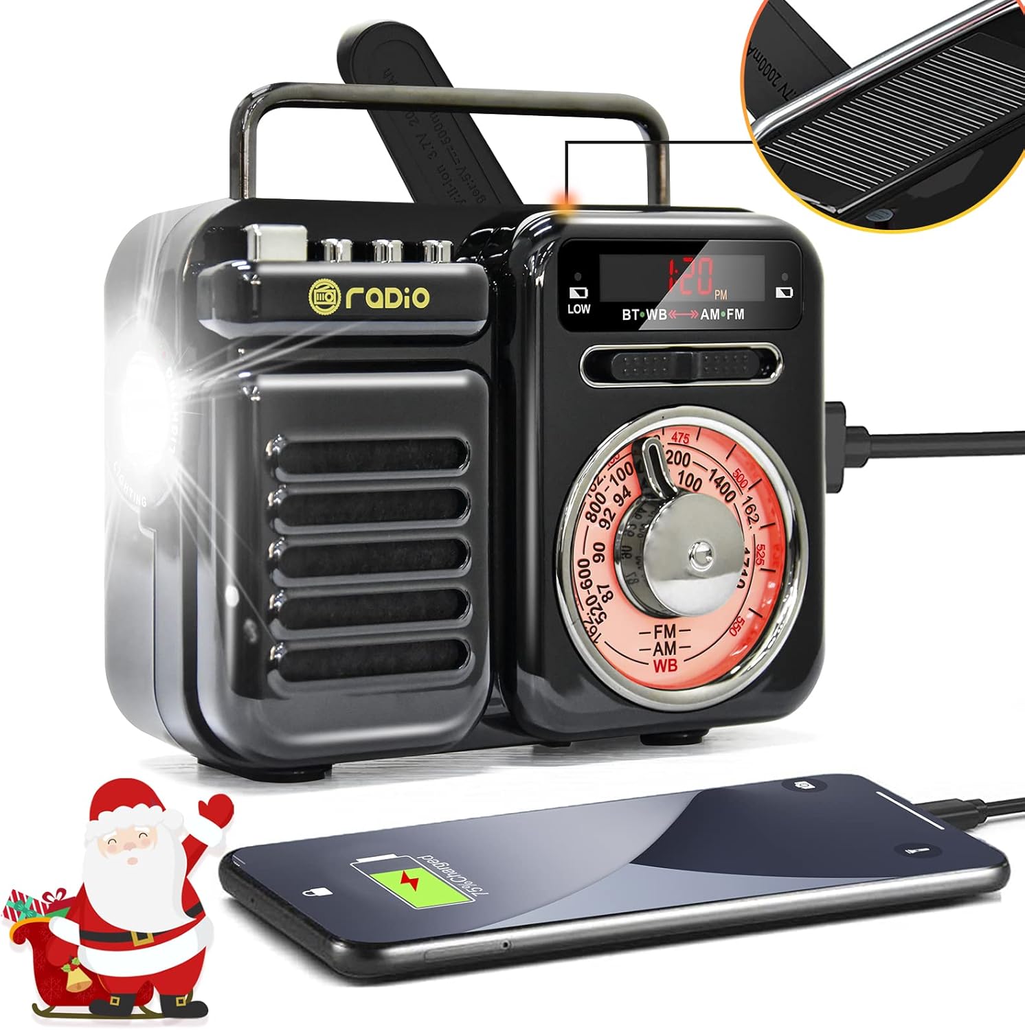 Emergency-Radio with NOAA Weather Alert, Puiuisoul 4000mah Hand Crank Portable Solar Survival Radios with Aux,Electronic Display,AM/FM,SOS Alarm,Led Flashlight,Phone Charging (Green, 097-4000 mAh) Pack of 2