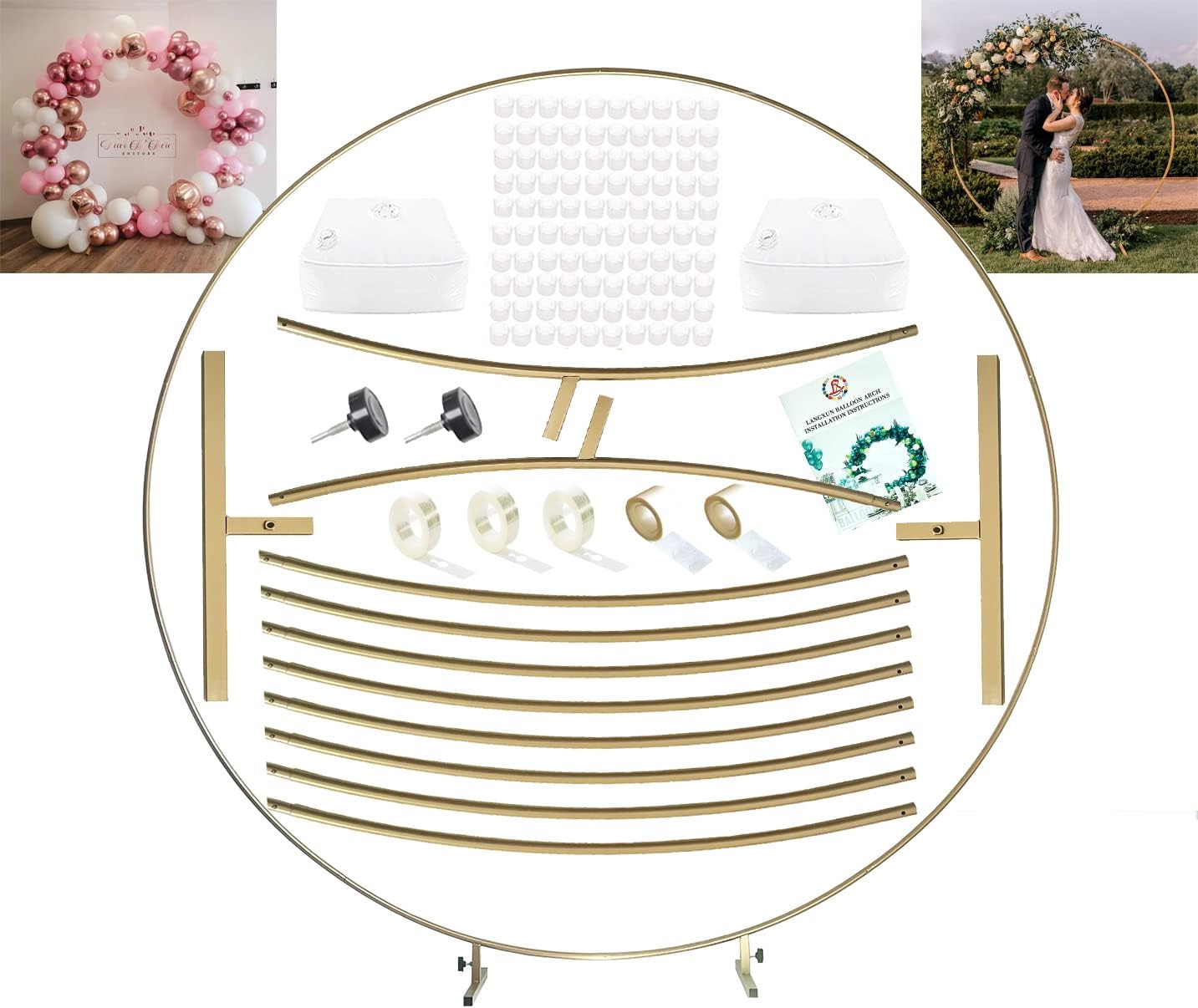 LANGXUN 7.2ft (2.2m) Rose Gold Metal Circle Balloon Arch Stand Decoration, Birthday Balloon Arch Decoration, Party Decoration, Baby Show, Graduation Backdrop 2021, Photo Backdrop Stand