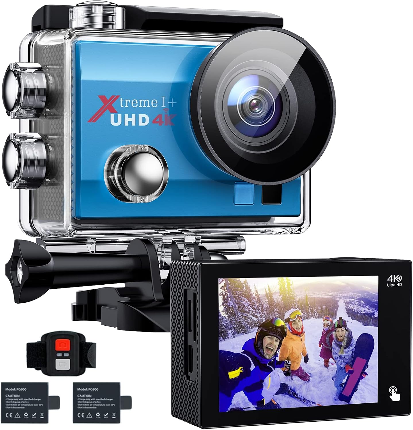 4K 20MP Action Camera 131FT Waterproof Underwater Camera with Dual Microphone, EIS, WiFi, Remote Control, Sports Cam with 2 Batteries and Mounting Accessories Kit (Black) Pack of 2