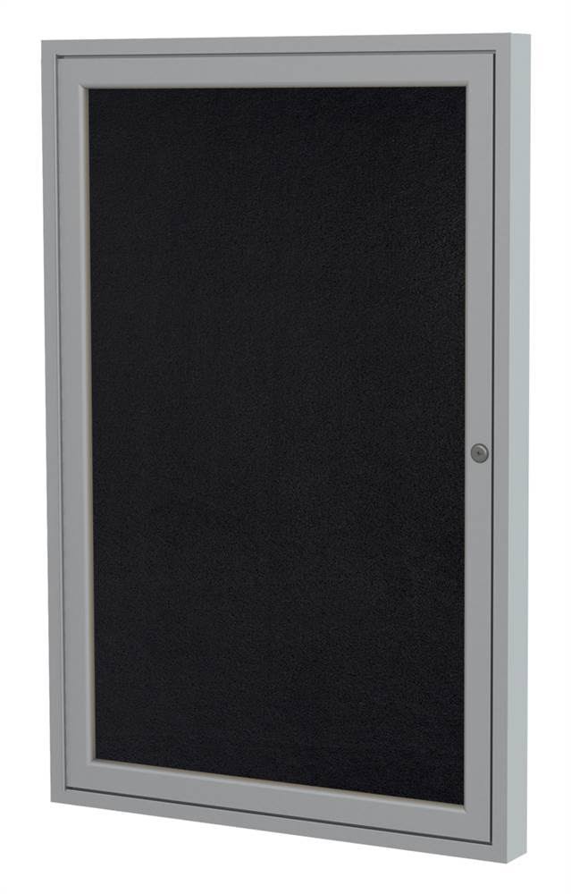 Ghent 36x22x36x22 1-Door Satin Aluminum Frame Enclosed Recycled Rubber Bulletin Board - Black