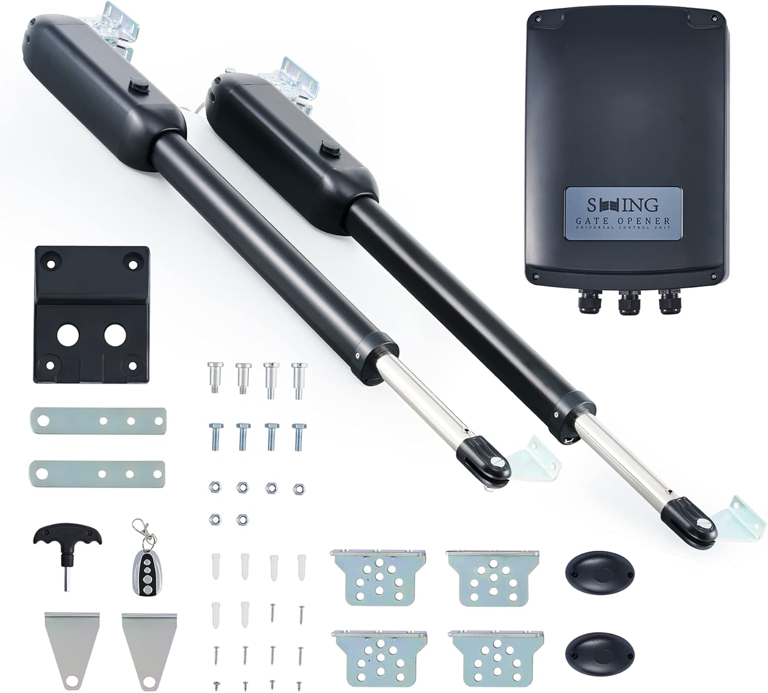 CO-Z Automatic Swing Gate Openers, Double Arm Gate Motors with Remotes, 80W Electric Gate Linear Actuators, Auto Close Driveway Fence Garage Swing Gate Operators Complete Hardware Kit for 880lb Doors