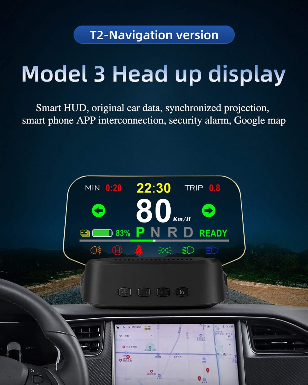Tesla Model 3 Display, ACECAR Model Y Heads Up Display, 4.2 Inches Car HUD TFT LCD Digital Smart Gauge with Speed, Clock, Gear, Battery Power, Mileage and Other Raw Data of The Vehicle (T2)