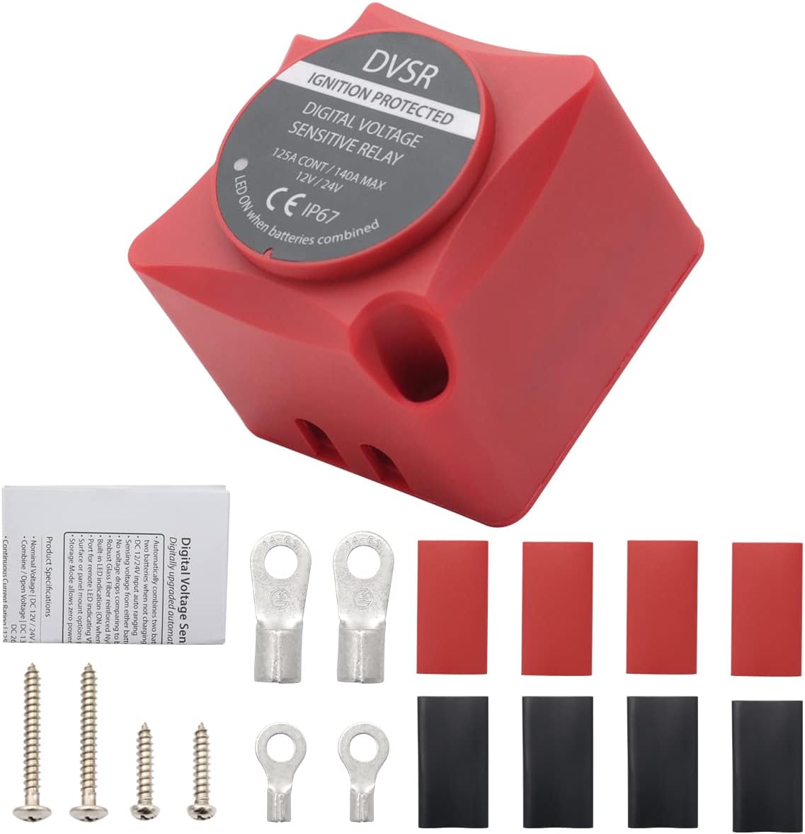 Voltage Sensitive Relay 125Amp 12V / 24V Automatic Switching Dual Battery Isolator Kit Automatic Charging Relay for Trolling Motor Truck UTV Boat RV Camper Van Trailer VSR Pack of 2