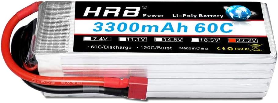 HRB 6S 22.2V 3300mAh 60C Lipo Battery with Deans T Plug for RC Quadcopter 500-size Helicopter Car Truck Boat Hobby Pack of 2