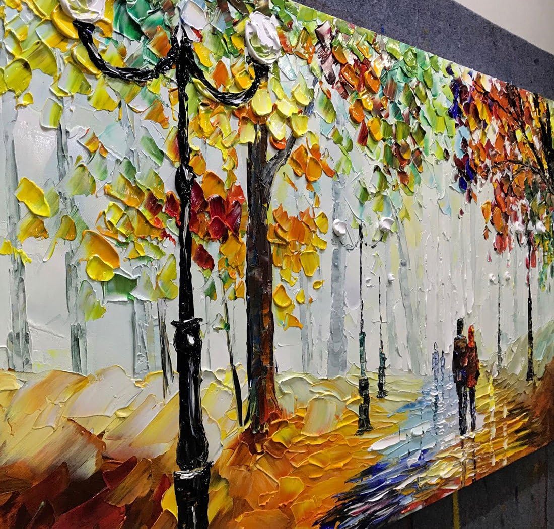 Yotree Paintings, 24x48 Inch Paintings Rainy Stree Oil Hand Painting Painting 3D Hand-Painted On Canvas Abstract Artwork Art Wood Inside Framed Hanging Wall Decoration Abstract Painting