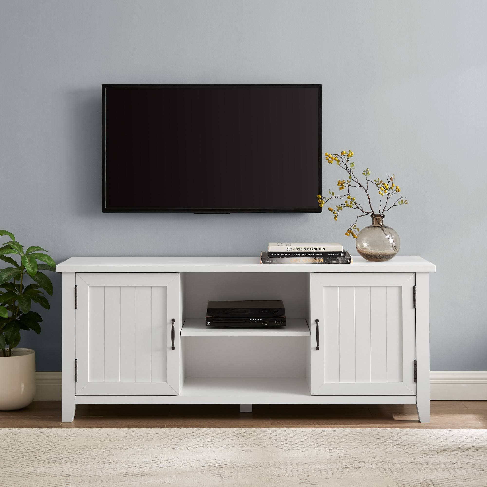 Modern Farmhouse TV Stand for TVs Up to 65x22 Solid White - Saracina Home