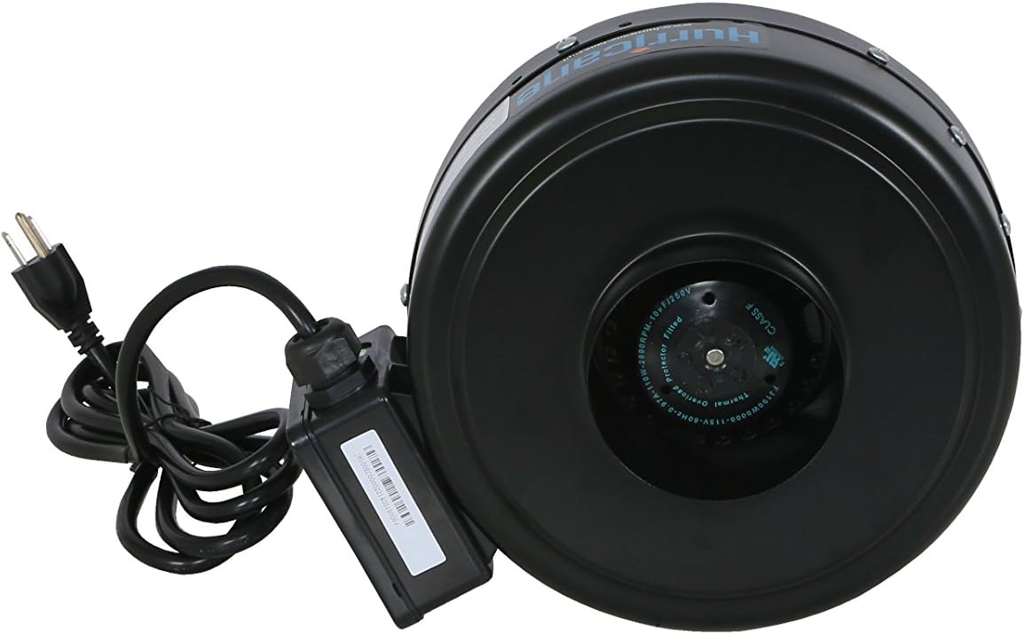 Hurricane Inline Centrifugal Fan, High Performance, Commercial-Grade for Ventilation, 171 CFM - ETL Listed, 4-Inch, Black