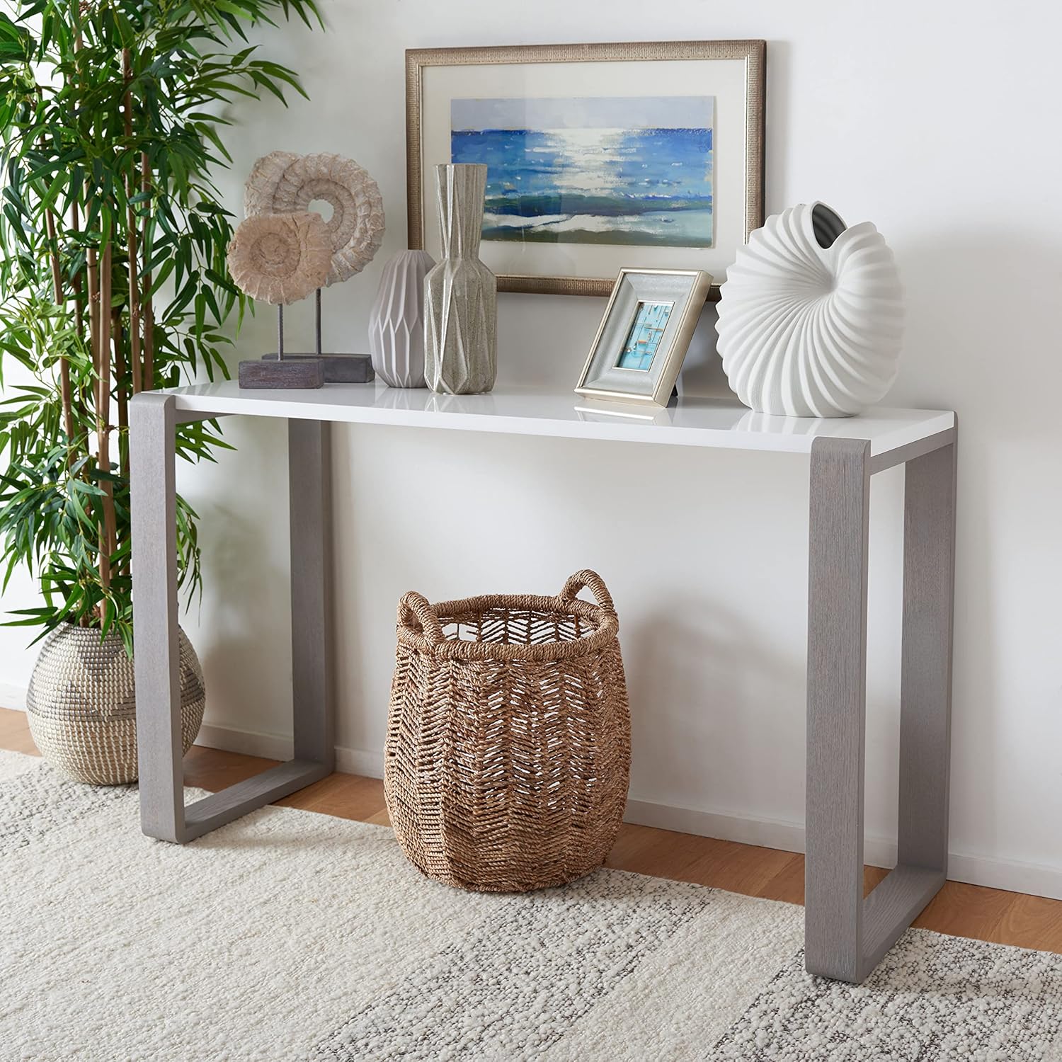 Safavieh Home Collection Bartholomew Mid-Century Modern White and Grey Lacquer Console Table