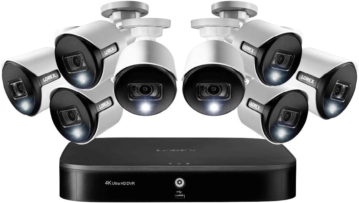 Lorex Smart 5MP HD Active Deterrence Weatherproof Security System, 8 x 5MP Ultra HD Cameras w/Active Deterrence, Color Night, 2TB Security Grade Hard Drive, 8-Channel 4K DVR (Renewed)