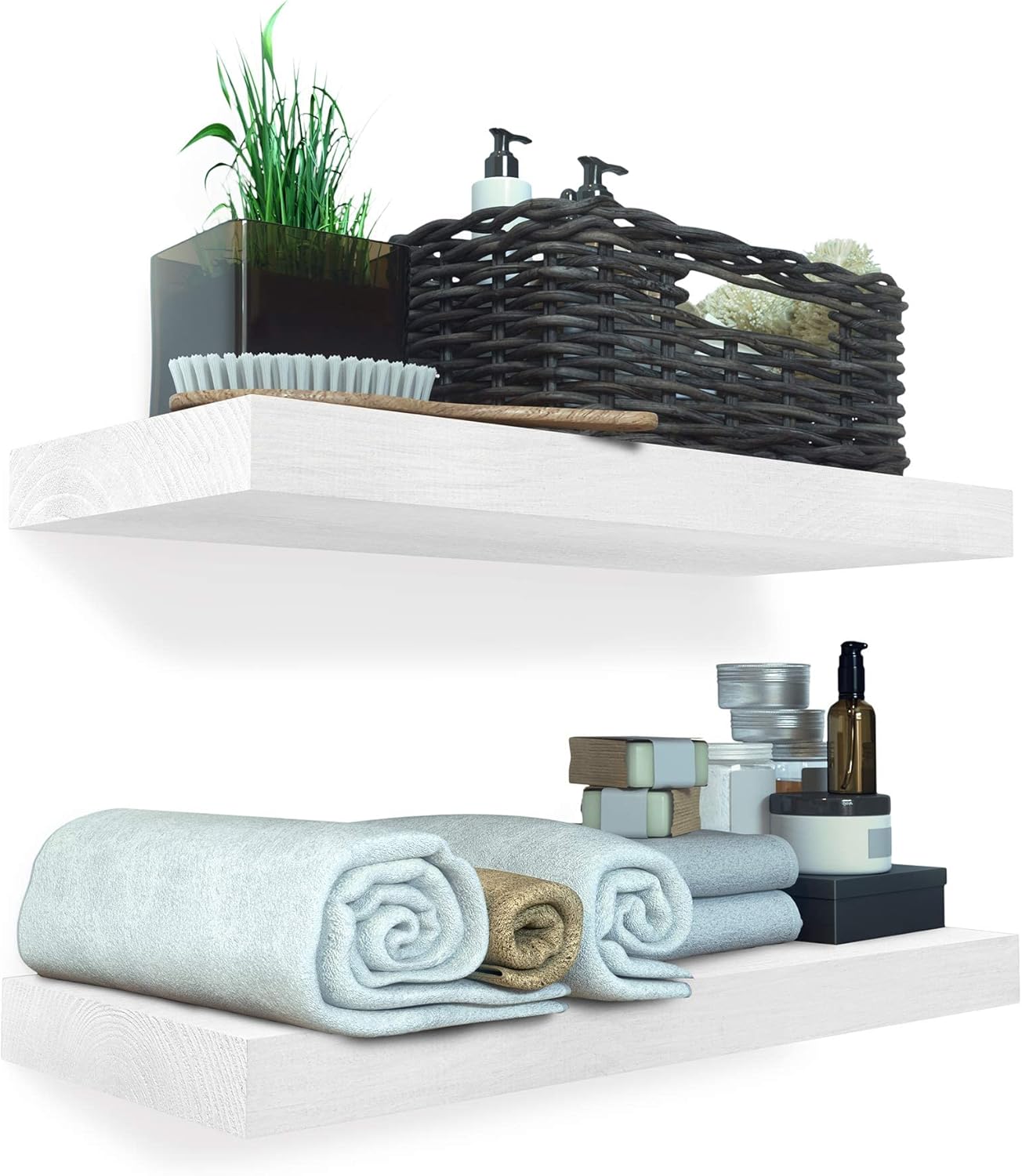 Baobab Workshop Floating Wood Shelves Set of 2 - Rustic Shelf 16 inch - Handcrafted in Europe - Wide Wooden Wall Shelves for Living Room Bedroom Kitchen Bathroom Farmhouse - Walnut Color - 16