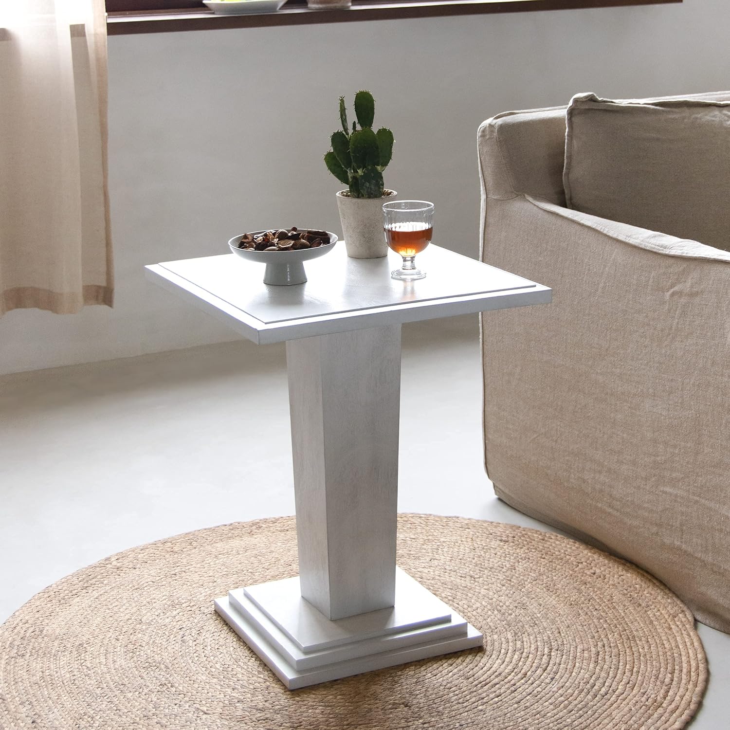 COZAYH Pedestal Base End Table, Farmhouse Side Table with Large Contact Surface, (Black) Pack of 2