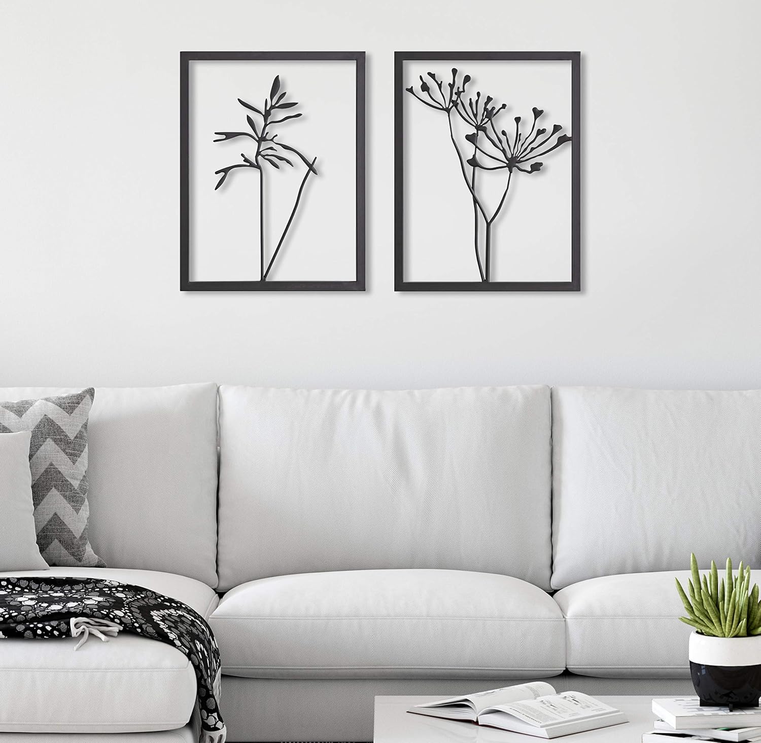 Kate and Laurel Malak Modern Floral Framed Cut Out Metal Plaques, Set of 2, 19.75 x 15.25, Chic Metalwork Art for Wall Pack of 2