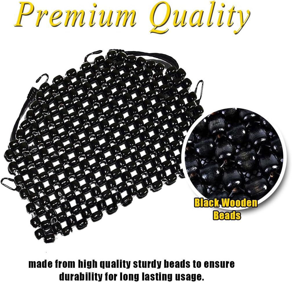 VaygWay Wood Beaded Seat Cushion &ndash; Wooden Beaded Motorcycle Seat Cover - Black Wood Double Strung Beads &ndash; Massage Comfort Cover Car Seat &ndash; Universal SUV Auto Office Home Motorcycle &ndash; 2 Pk